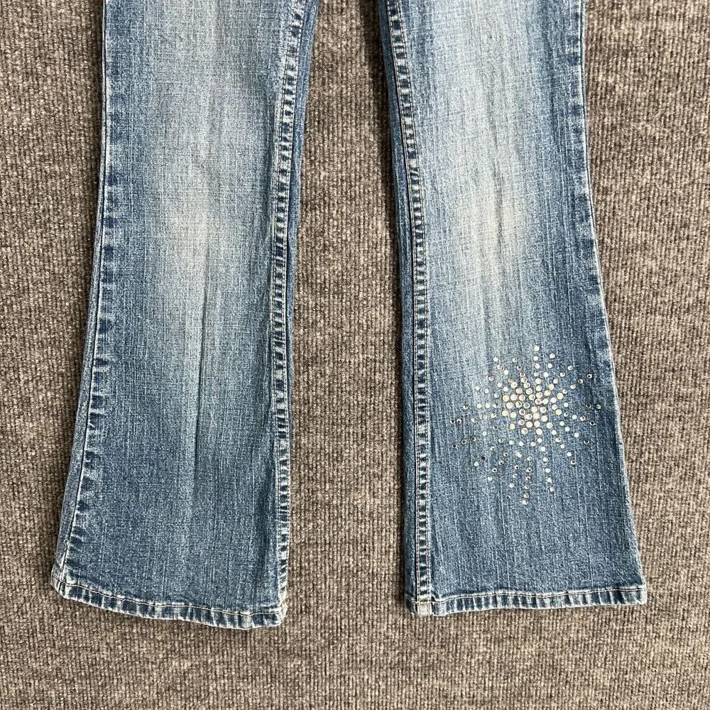 Vintage Route 66 Girls Flare Bootcut Jeans Size 8 Rhinestone 90s Stretch Denim